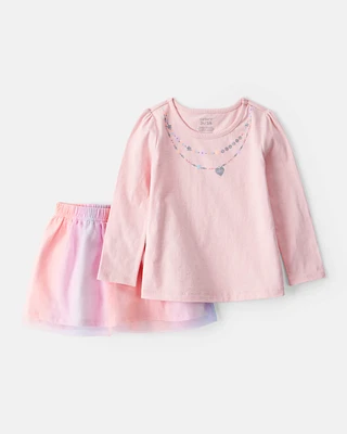 Toddler 2-Piece Necklace Printed Tee & Rainbow Skort Set