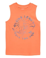 Kid Shark Surf Slogan Tank - Orange