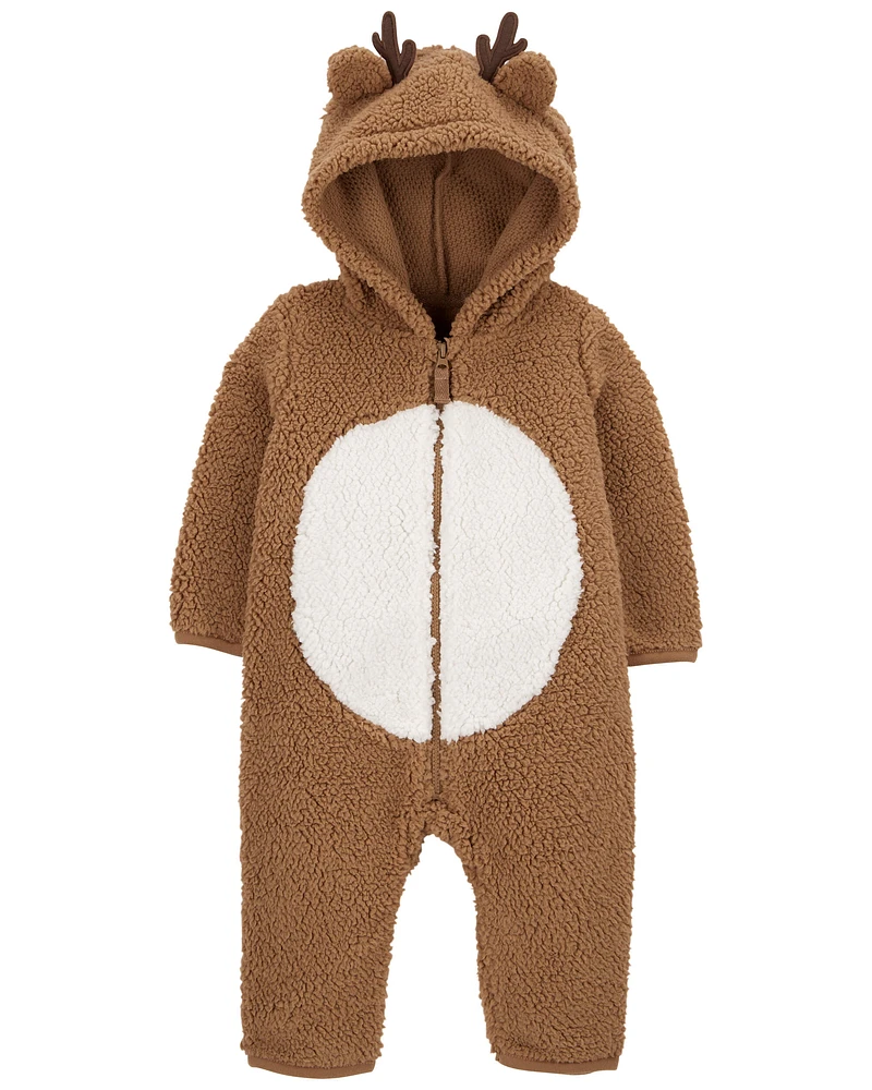 Baby Reindeer Hooded Sherpa Jumpsuit