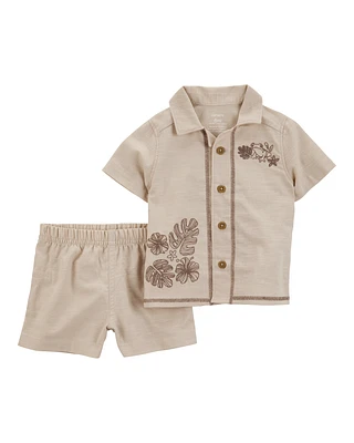 Baby 2-Piece Button-Down Shirt & Short Set