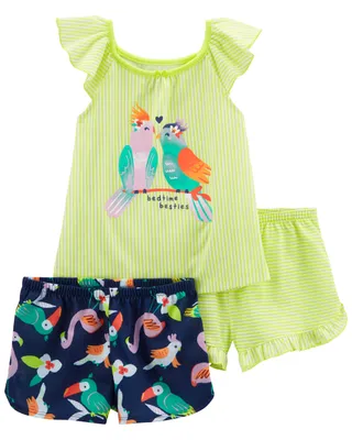 Carter's Toddler Girl 3-Piece Bird Print Pajama Top & Shorts Set