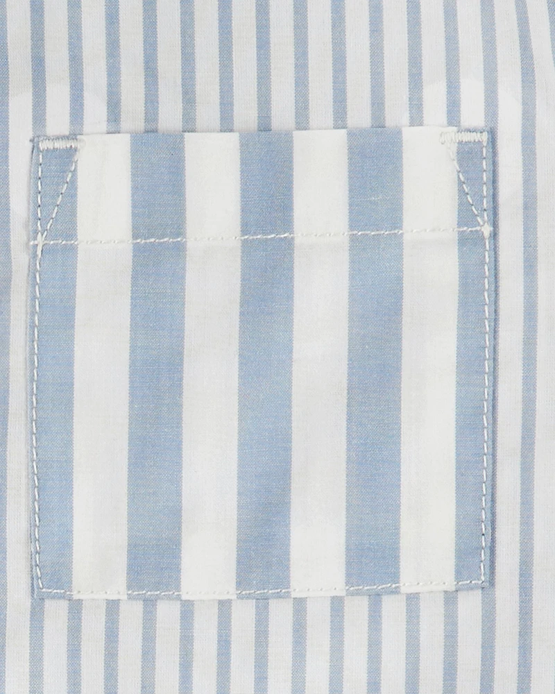 Toddler 2-Piece Striped Button-Front Shirt & Short Set - Blue/Green