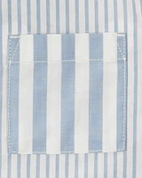 Toddler 2-Piece Striped Button-Front Shirt & Short Set - Blue/Green