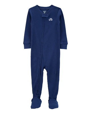 Toddler Car Waffle Knit Footie 1-Piece Pyjamas - Navy