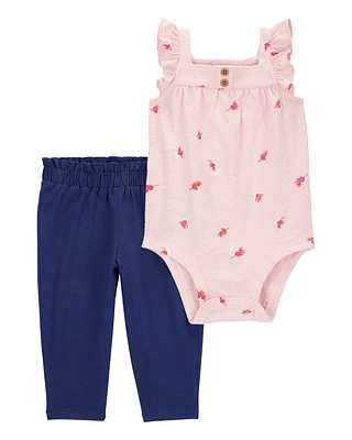 Baby 2-Piece Printed Bodysuit Pant Set - Pink/Navy