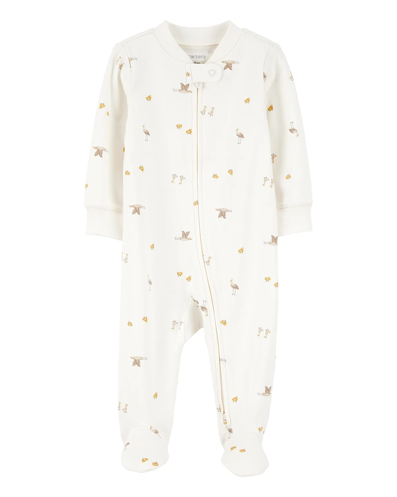 Baby Mini Bird Print 2-Way Zip Cotton Sleeper