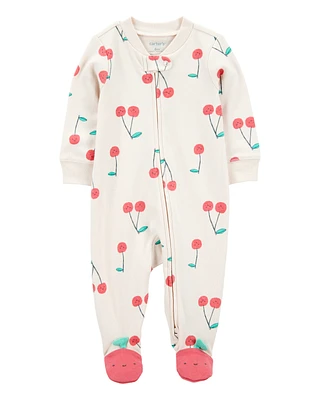 Baby Cherry Print 2-Way Zip Cotton Sleeper