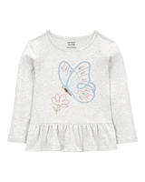 Baby Butterfly Long-Sleeve Peplum Top - Grey