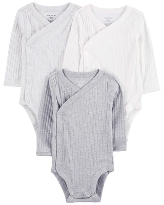 Baby 3-Pack Long-Sleeve Side-Snap Bodysuits