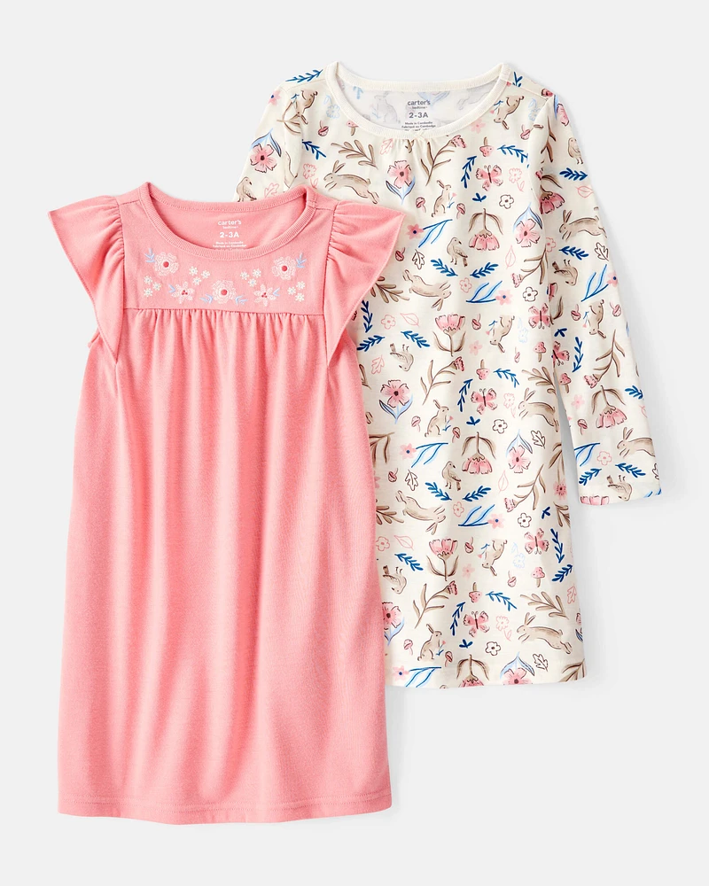 Kid 2-Pack Floral Bunnies Nightgowns