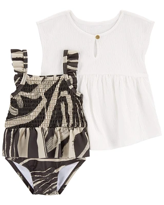 2-Pack Zebra 1-Piece Swimsuit & Cover-Up Set