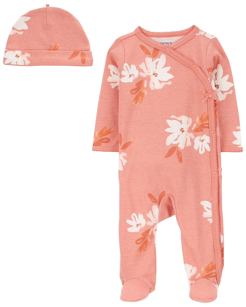 Baby 2-Piece Floral Sleeper Pyjamas and Cap Set