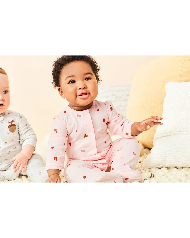 Pink Print Snap-Up Cotton Sleeper Pyjamas