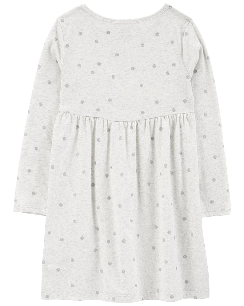 Kid Glitter Polka Dot Long-Sleeve Jersey Dress