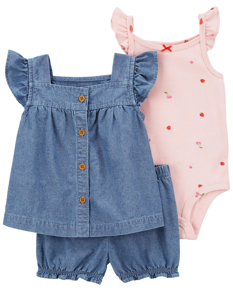 3-Piece Cherry Chambray Little Short Set