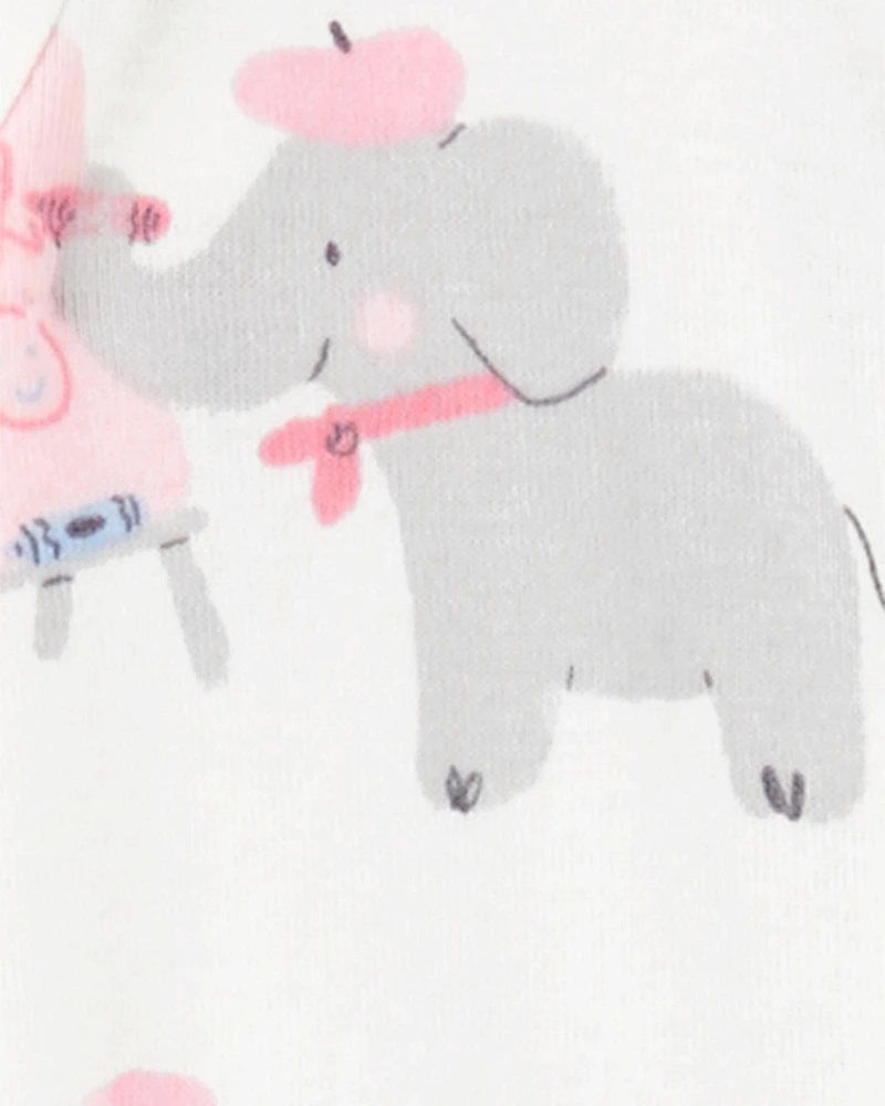 Toddler Girl 1-Piece Elephant Print 100% Snug Fit Cotton Footie Pyjamas