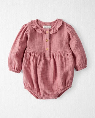 Baby Organic Cotton Gauze Ruffle Bubble Dark Blush