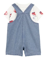 Baby 2-Piece Fire Truck Tee & Shortall Set - Grey