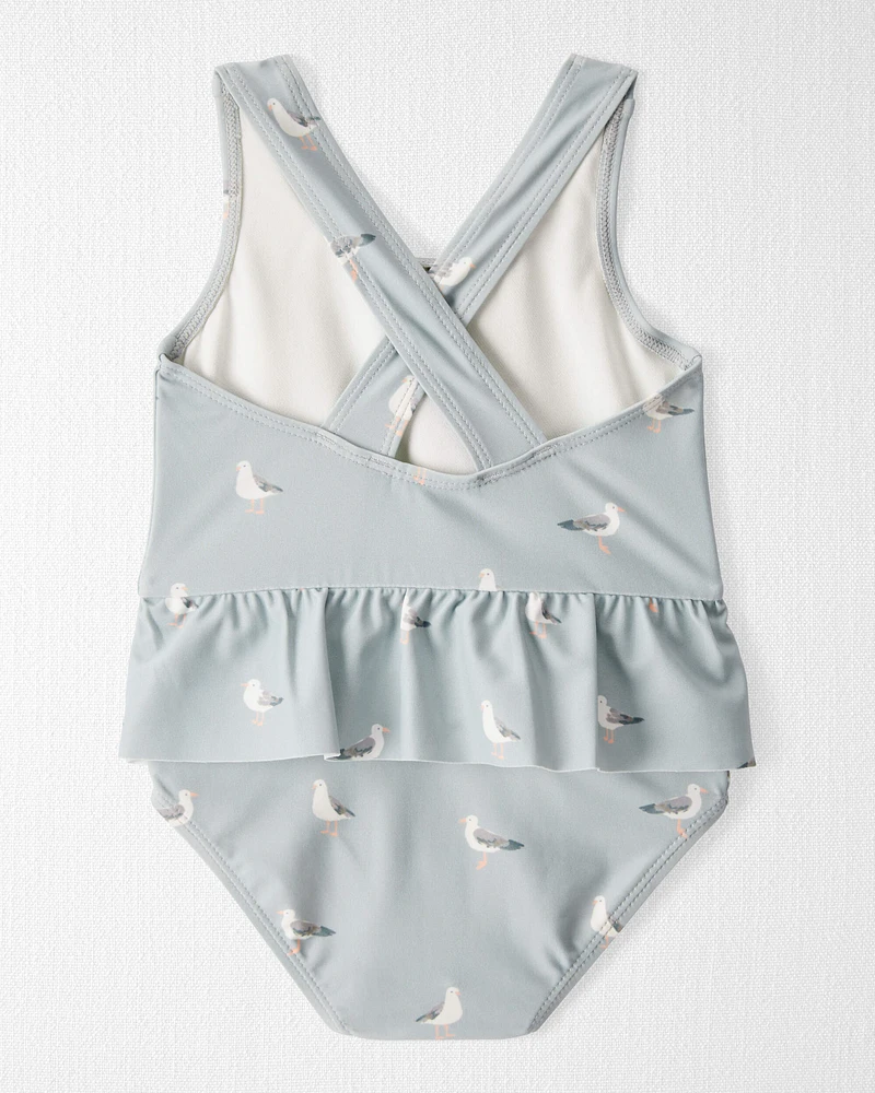 Baby Recycled Seagull-Print Ruffle Swimsuit