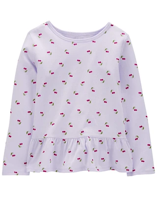 Kid Cherry Print Peplum Top