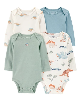 Baby 4-Pack Long-Sleeve Dinosaur Bodysuits