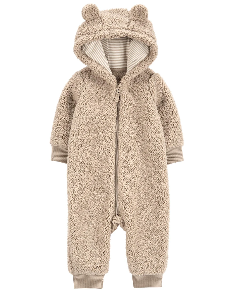 Baby Brown Bear Sherpa Jumpsuit