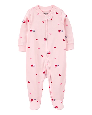 Baby Valentine's Day Heart 2-Way Zip Cotton Sleeper