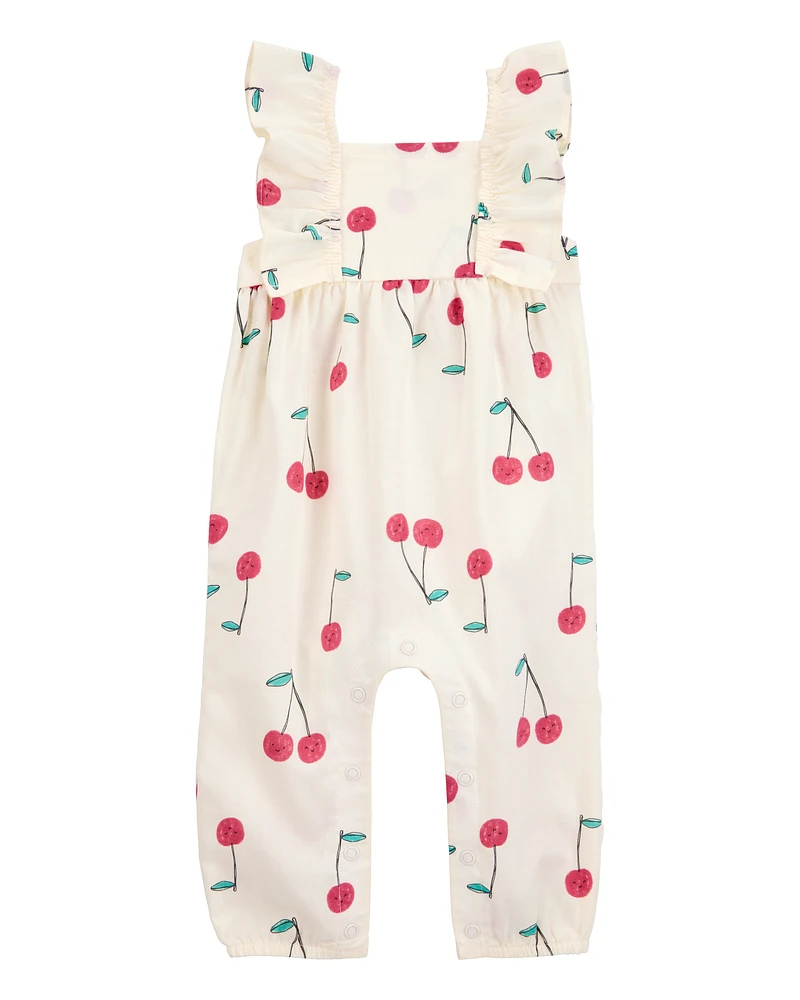 Baby Cherry Flutter Sleeves Jumpsuit-Ivory