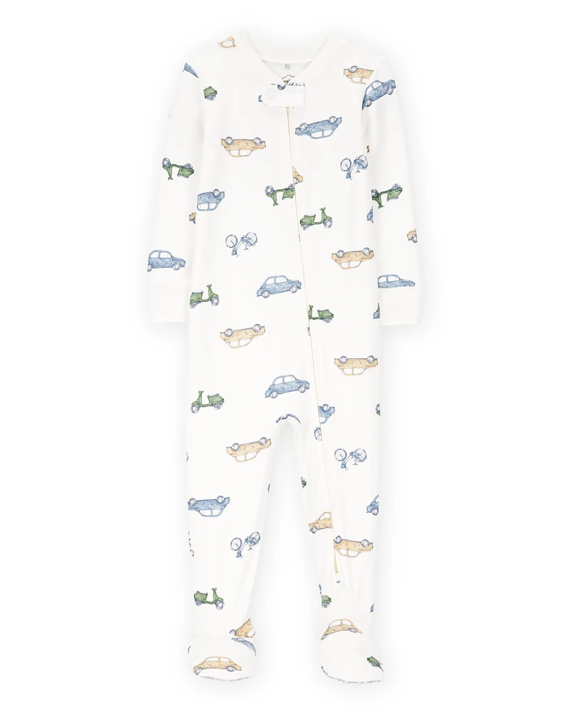 Baby Car Print PurelySoft Footie 1-Piece Pyjamas - Ivory