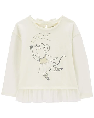 Toddler Ballerina Mouse Tulle Peplum Top