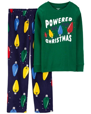 Kid 2-Piece Christmas Lights Cotton & Velboa Pyjamas