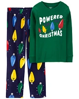 Kid 2-Piece Christmas Lights Cotton & Velboa Pyjamas