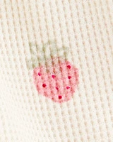Toddler Strawberry Print Waffle Knit Shorts - Ivory
