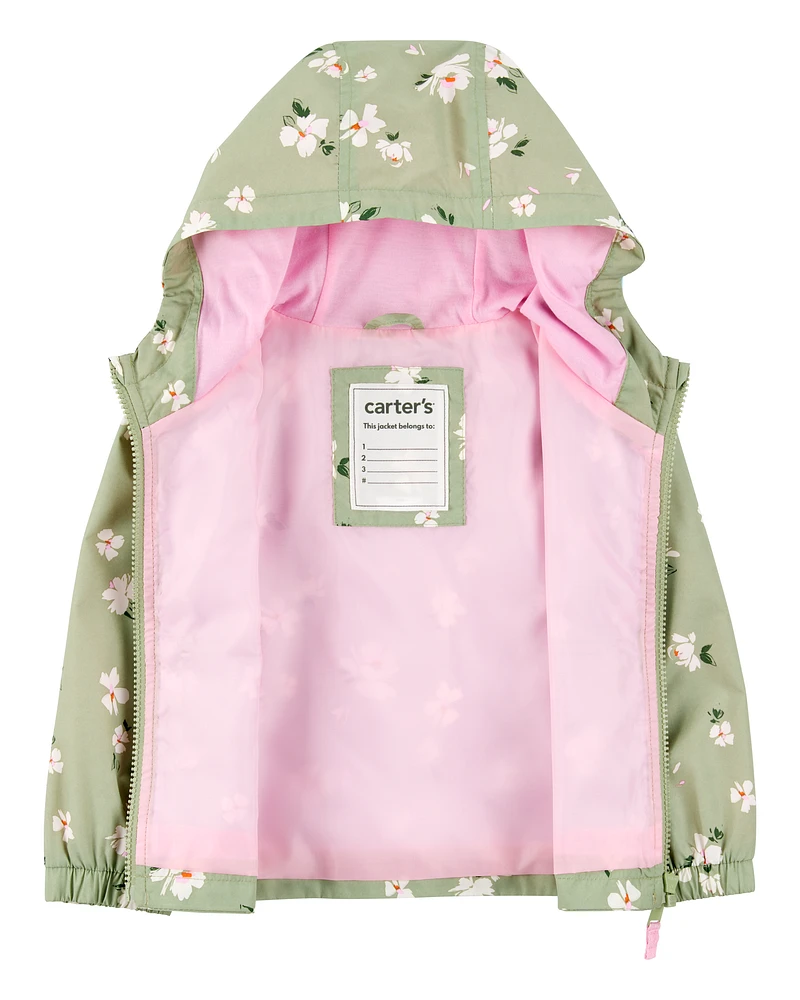 Toddler Floral Print Windbreaker Jacket - Olive
