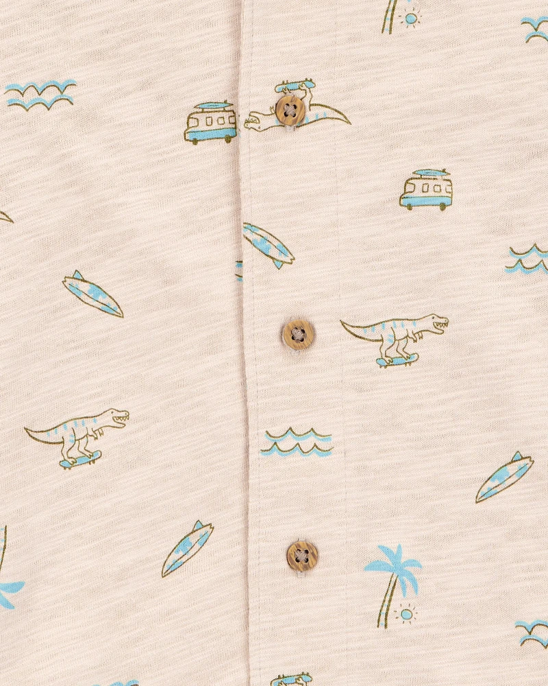 Toddler Beach Print Knit Short-Sleeve Fashion Top - Khaki