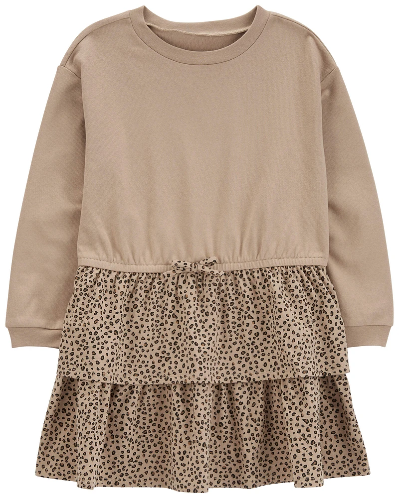 Kid Leopard Ruffle Long-Sleeve Dress