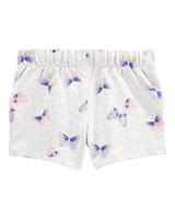 Toddler Butterfly Print Pull-On French Terry Shorts - Grey