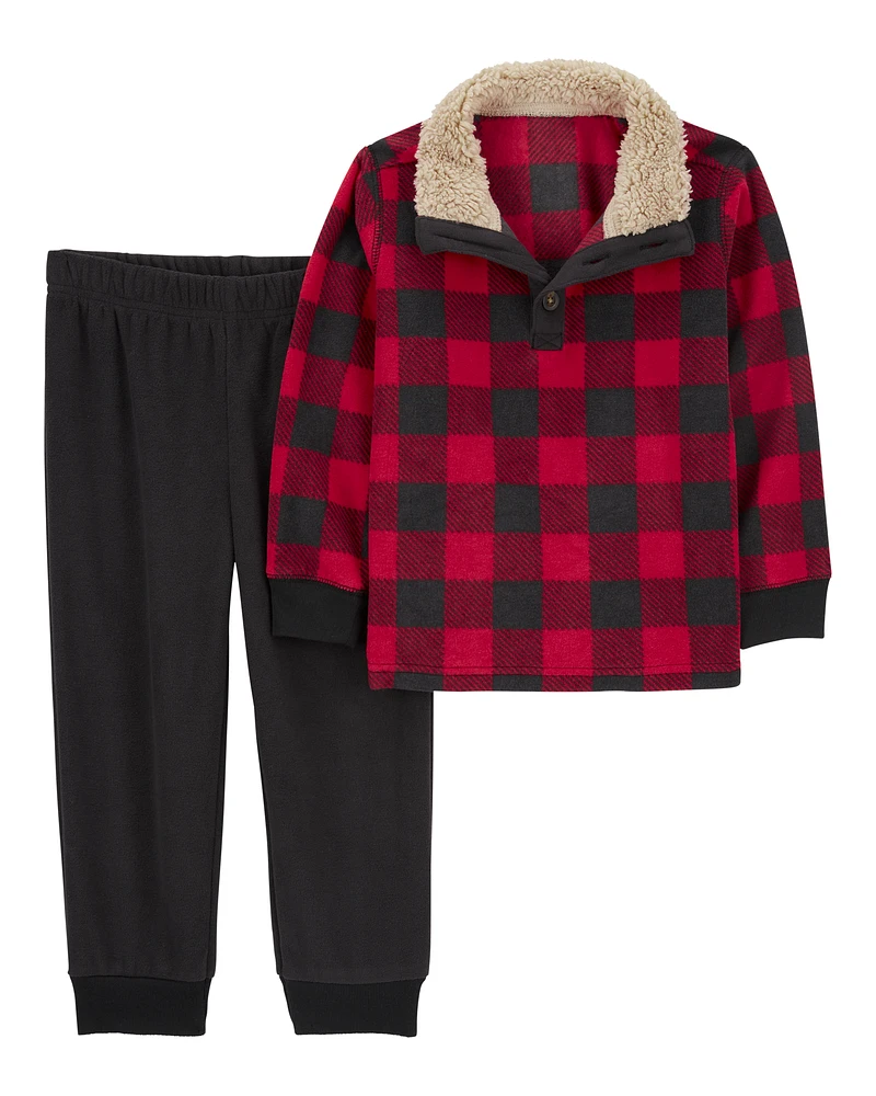 Toddler 2-Piece Buffalo Check Pullover & Fleece Pant Set