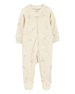 Baby Floral Print 2-Way Zip Terry Sleeper Pyjamas - Ivory