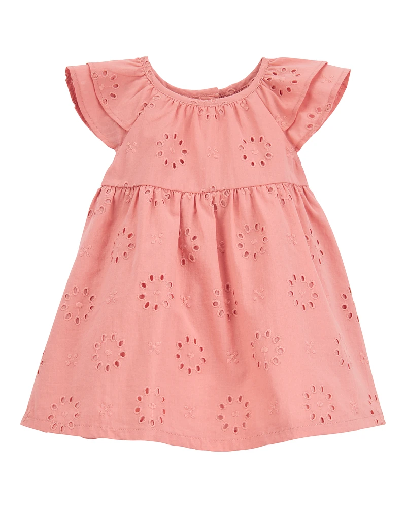 Baby Eyelet Cotton Dress - Pink