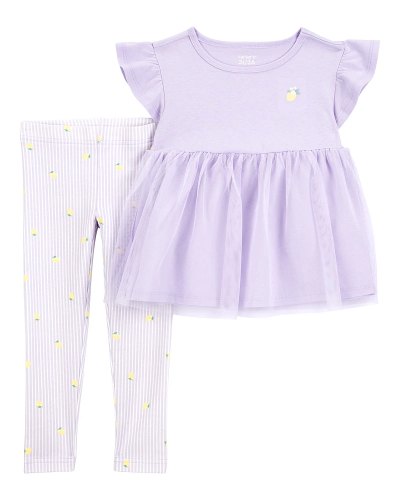 Toddler 2-Piece Lemon Tulle Top & Legging Set