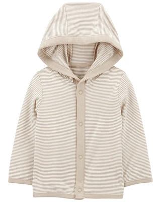 Baby Khaki & White PurelySoft Jersey Hooded Cardigan