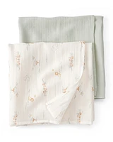 2-Pack Lion Print Muslin Swaddle Blankets