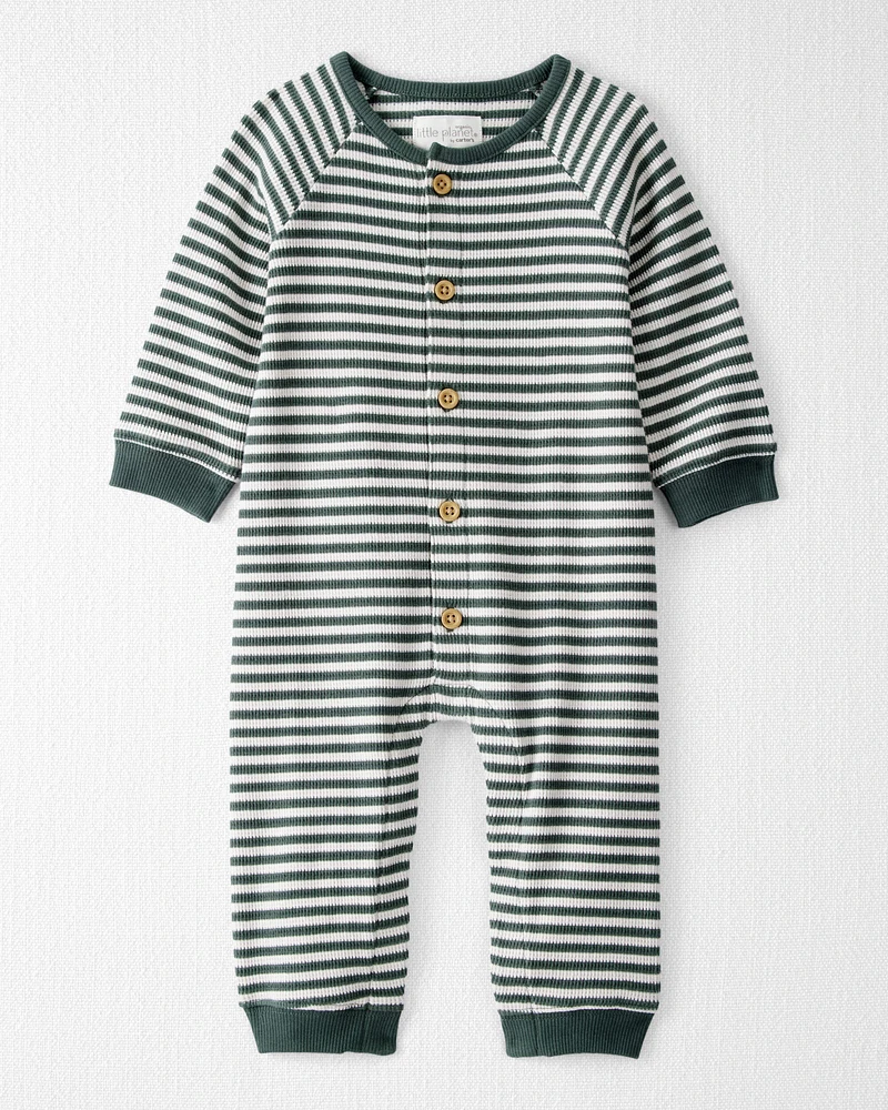Baby Organic Cotton Waffle Knit Jumpsuit Stripes
