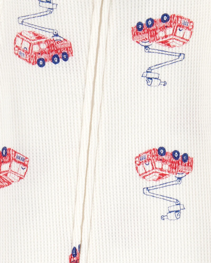 Toddler Boy Fire Truck Print Waffle Knit Footie 1-Piece Pyjamas