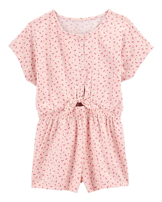 Kid Tie Button-Front Cherry Romper