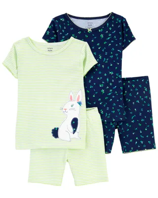 Carter's Baby Girl 2-Pack 4-Piece Green Bunny Pyjama Tops and Shorts Set