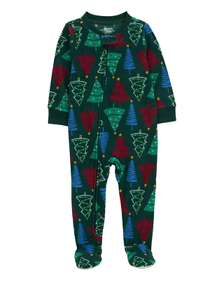 Toddler 1-Piece  Christmas Tree Fleece Footie Pyjamas