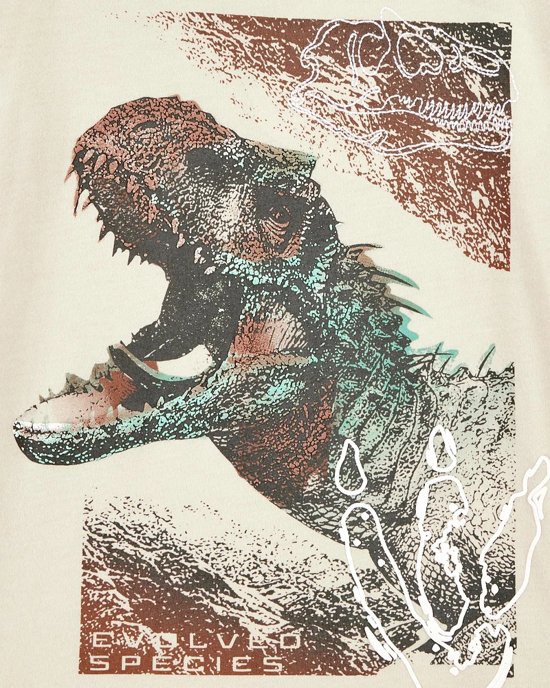 Kid Dinosaur Woven Short-Sleeve Tee - Cream