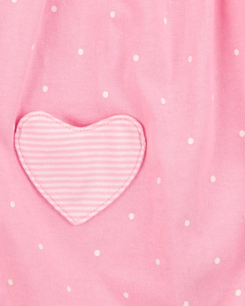 Baby Heart Short-Sleeve Cotton Romper - Pink